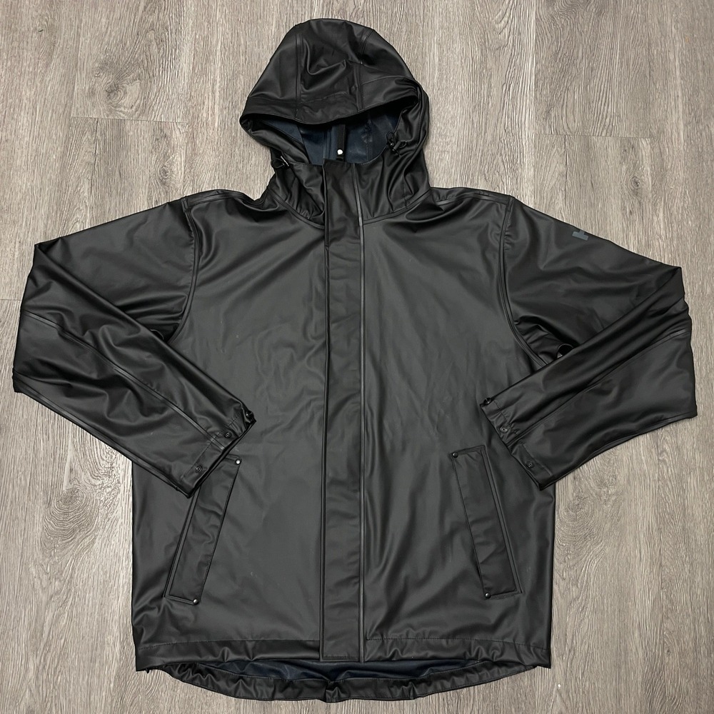 Helly Hansen Rain Jacket Mens Medium Black Waterproof Hooded Moss Coat Scuba